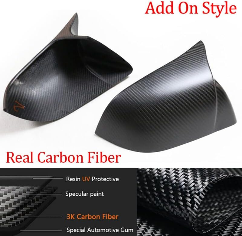 ya 11 9.14 baidiFor for Tesla for Model 3 2016-2022 Matte Real Carbon Fiber Rear view Mirror Cover Horn