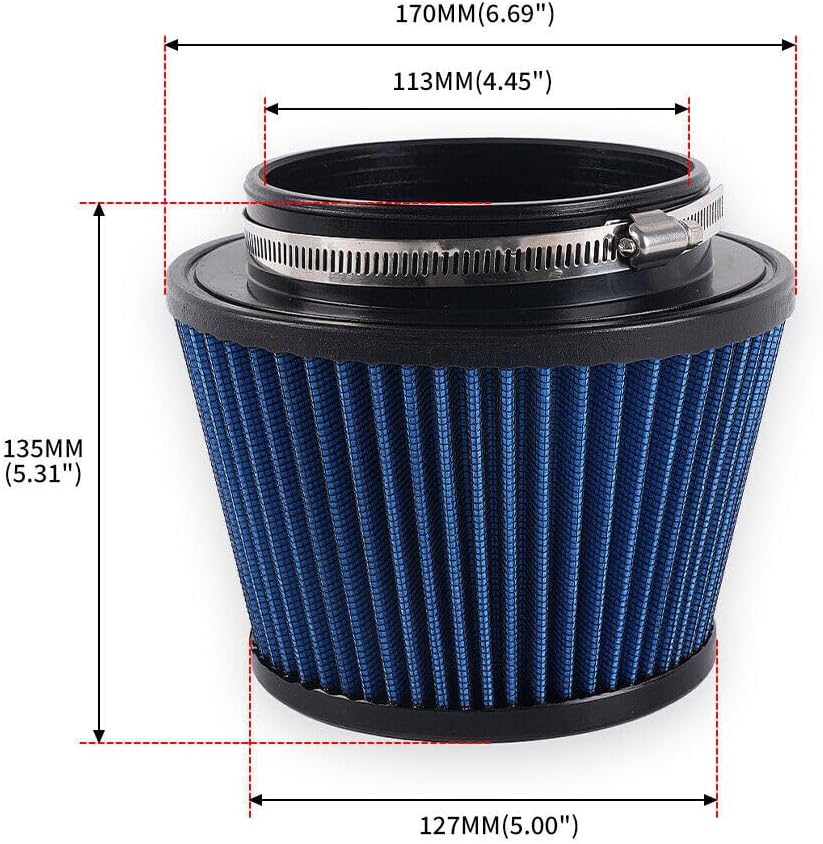 ya 13 9.15 baidi 4.5IN Inlet Truck Air Filter Dry High Flow Clamp-On Round Cone Air Intake Filter