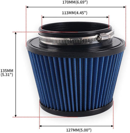 ya 13 9.15 baidi 4.5IN Inlet Truck Air Filter Dry High Flow Clamp-On Round Cone Air Intake Filter