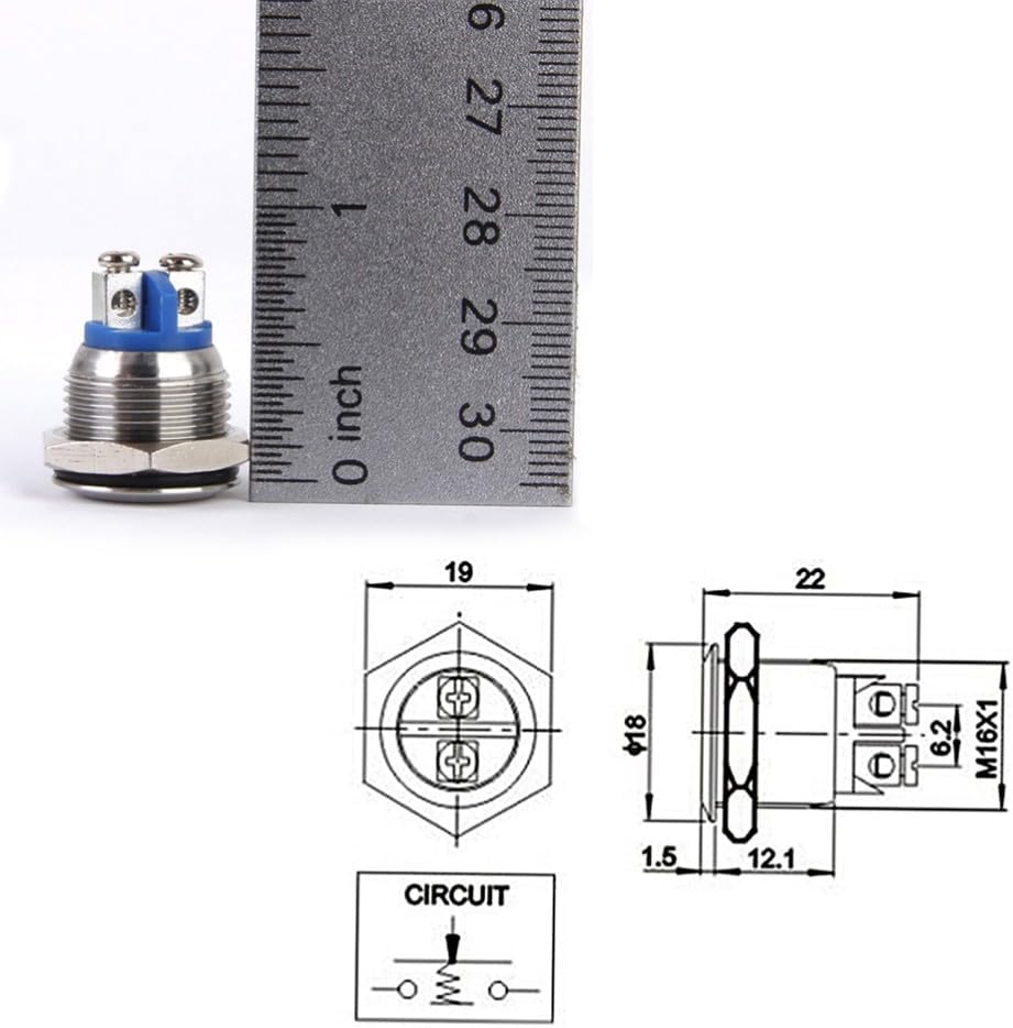 ya 13 9.15 baidi 16mm Flat Head Momentary Push Button Switch 2Pcs for Boat Car Doorbell