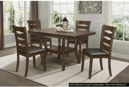 ya 28 10.13 baidi Transitional Dining Set 5pc - Brown Wood Table (Self-Storing Leaf)+4 Side C