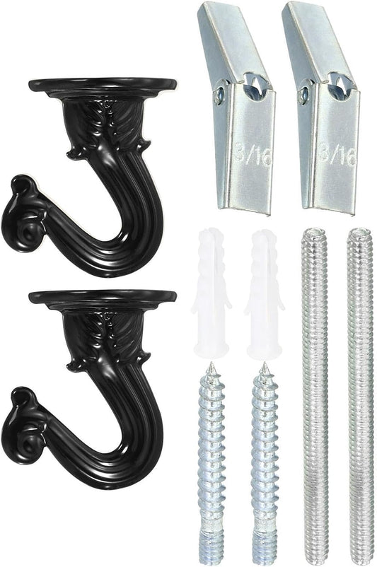 ya 26 10.21 baidi 2 Set 1.5 x 1.3 Ceiling Hook, Orchid Hooks with Mounting Hardware, Black