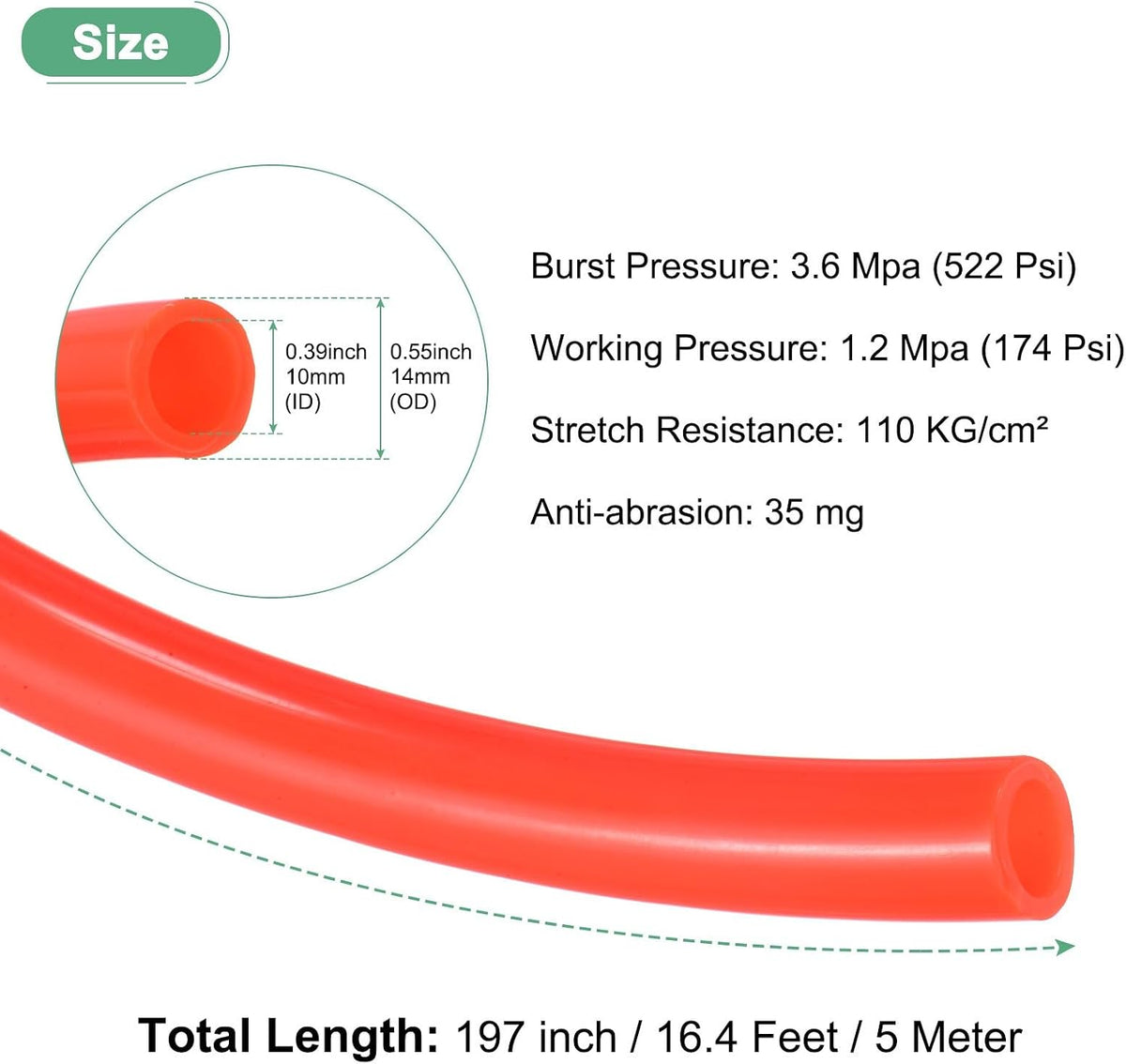 ya 14 9.20 baidi 5Meter Pneumatic Tubing Pipe 10x14mm PU Polyurethane Air Compressor Hose Red-1