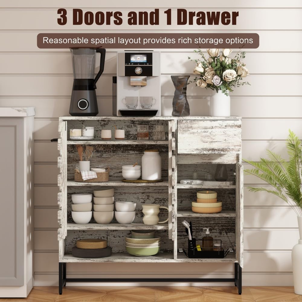 ya 28 10.13 baidi White 44.3 Retro Farmhouse Sideboard - Coffee Bar Console for Living Room