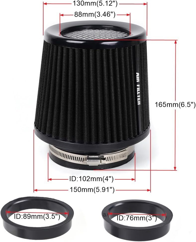 ya 13 9.15 baidi BLACK High Per for MAN ce Cold Air Intake Air Filter 3, 3.5, 4 Inlet, 6.5 Tall