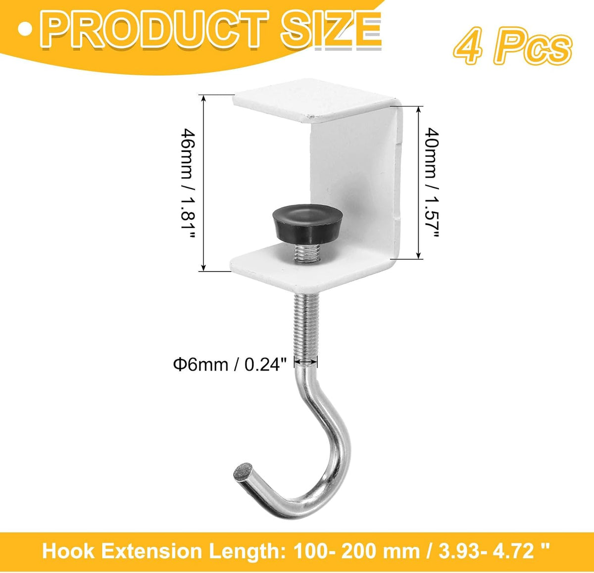 ya 26 10.21 baidi 4Pcs Desk Hook Desk Mount Bag Holder Hook Square J Hooks Desk Clamp White