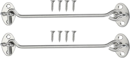 ya 26 10.21 baidi 2 Set Hook and Eye Latch Barn Door Lock Gate Latch 8 with Screws Silver