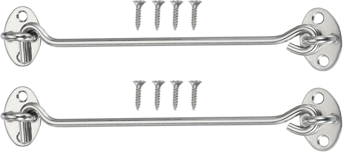 ya 26 10.21 baidi 2 Set Hook and Eye Latch Barn Door Lock Gate Latch 8 with Screws Silver-2