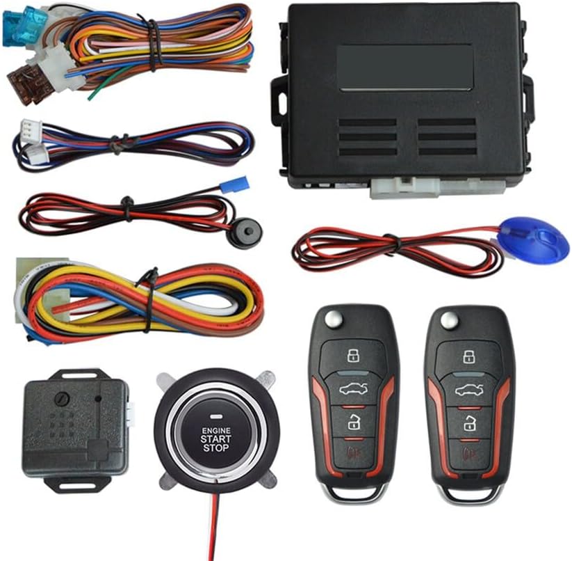ya 5 8.10 Car Alarm System with Remote Engine Start Push Start Stop Button Keyless Entry