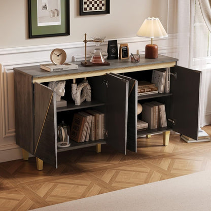 ya 28 10.13 baidi 60 Gray Retro Buffet Cabinet - 4 Dimensional Effect Doors, Adjustable Shel