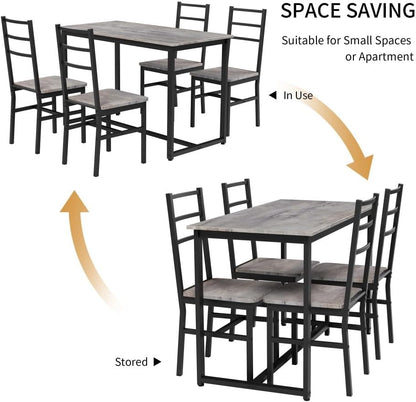 ya 28 10.13 baidi 5-Piece Gray Mid-Century Dining Set,4 Chairs for Kitchen/Dining Room