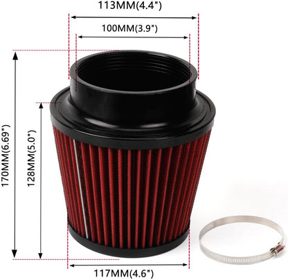 ya 13 9.15 baidi 4 100mm Red Dry Air Filter Inlet Cold Air Intake Cone+Air Filter Dust Cover