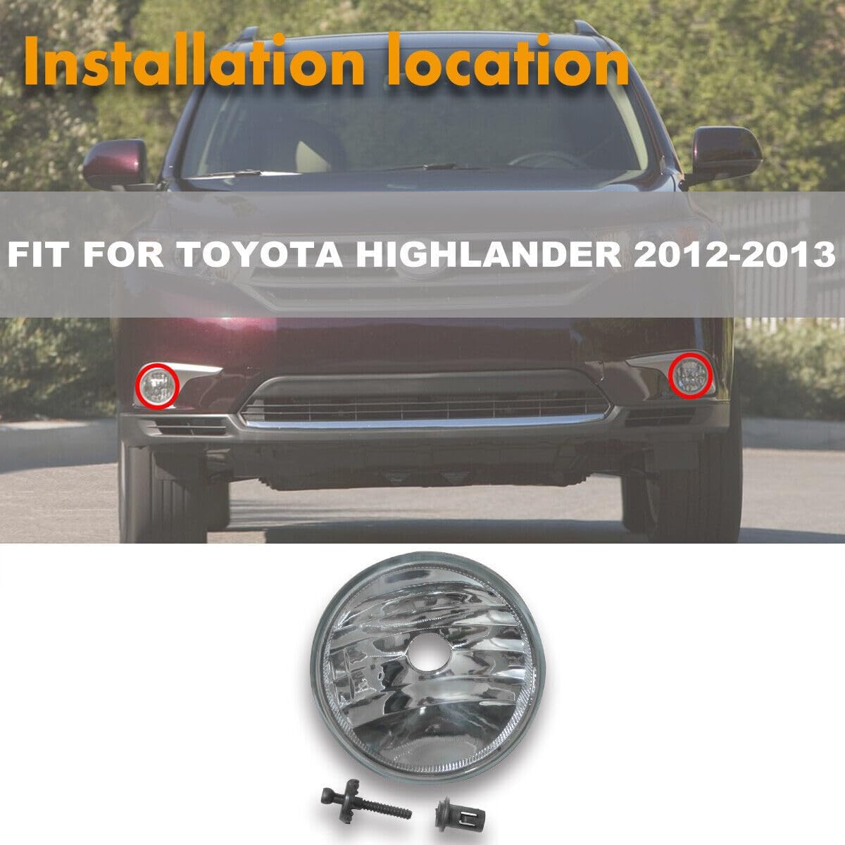ya 7 8.24 baidi Clear Bumper Driving Fog Lights Lamps Left+Right for Toyota Highlander 2011-2013