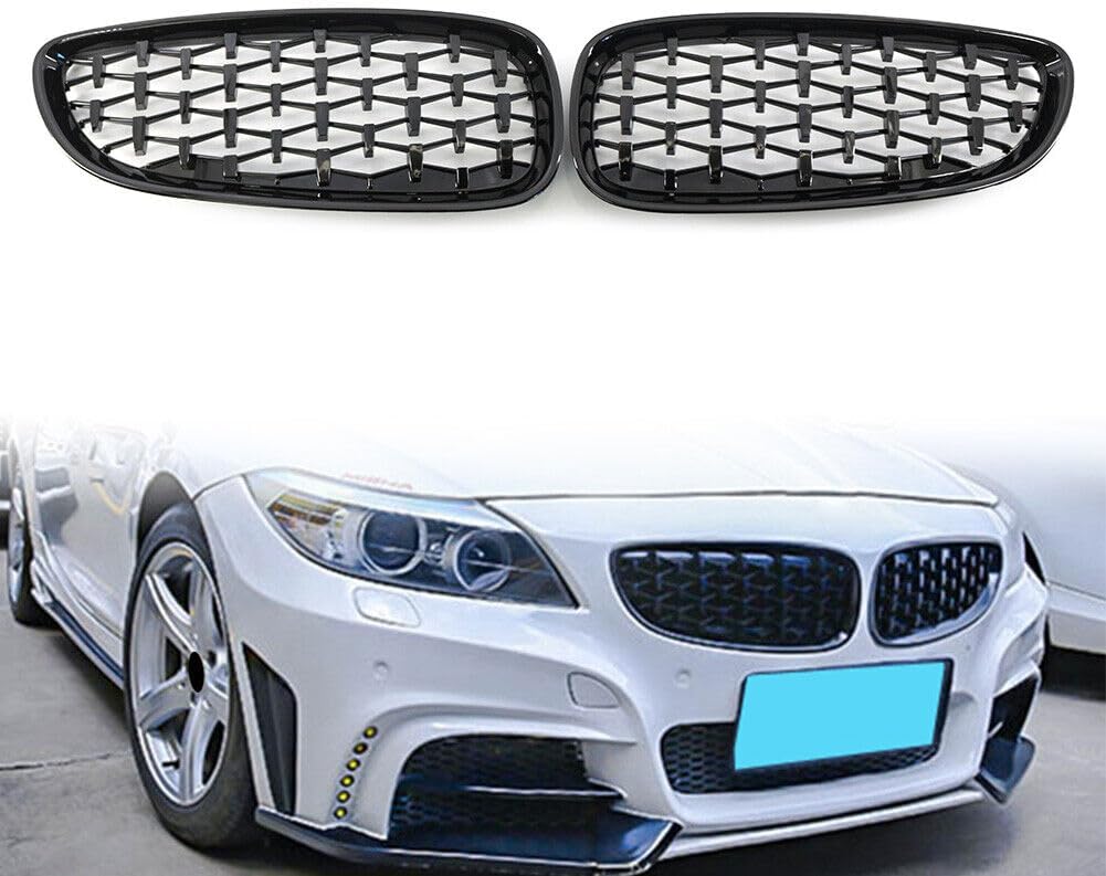 ya 4 8.14 for BMW E89 Z4 2009-2016 2x Gloss Black Diamond Meteor Style Front Grille Grill