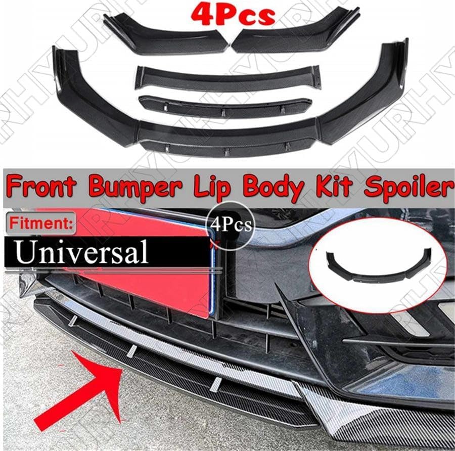 ya 2 8.24 baidi Black Carbon Fiber Look Car Front Bumper Lip Chin Splitter Spoiler Body Kit 4Pcs