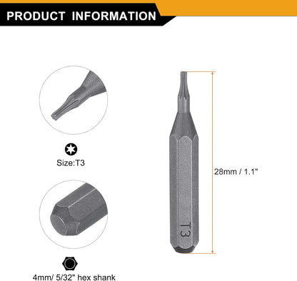 ya 14 9.20 baidi 3pcs T3 Magnetic Torx Screwdriver Bit 5/32 Hex Shank 28mm Length S2 Steel-1