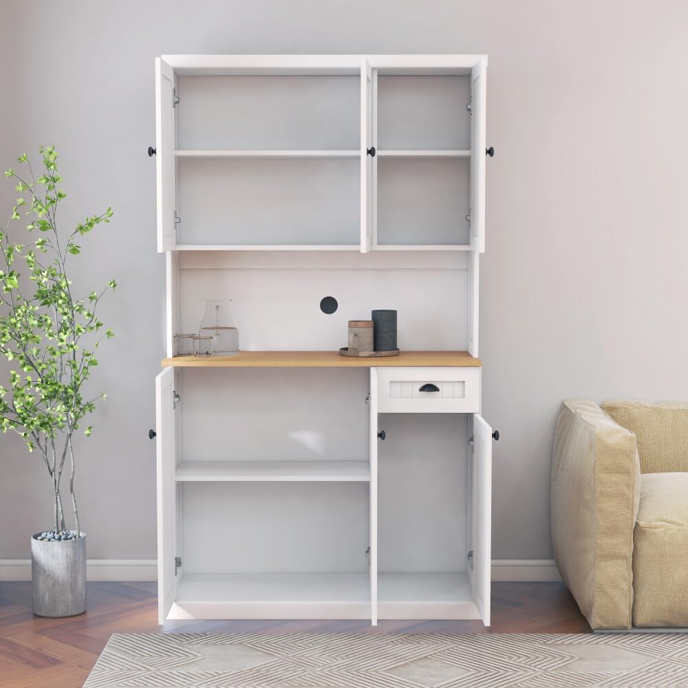 ya 28 10.13 baidi Freestanding Kitchen Pantry Hutch Cabinet 71 White w/Microwave Countertop