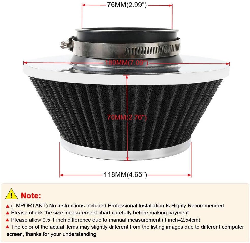 ya 13 9.15 baidi 3 76mm High Flow Dry Black Air Filter Cold Air Intake Air Filter Mushroom Head
