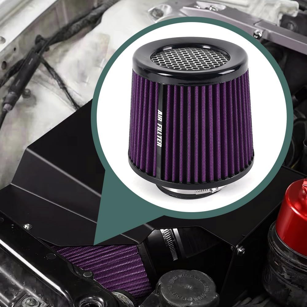ya 13 9.15 baidi Universal 3 Inch 76mm Inlet Air Intake Cone Filter Replacement Air Filter PURPLE