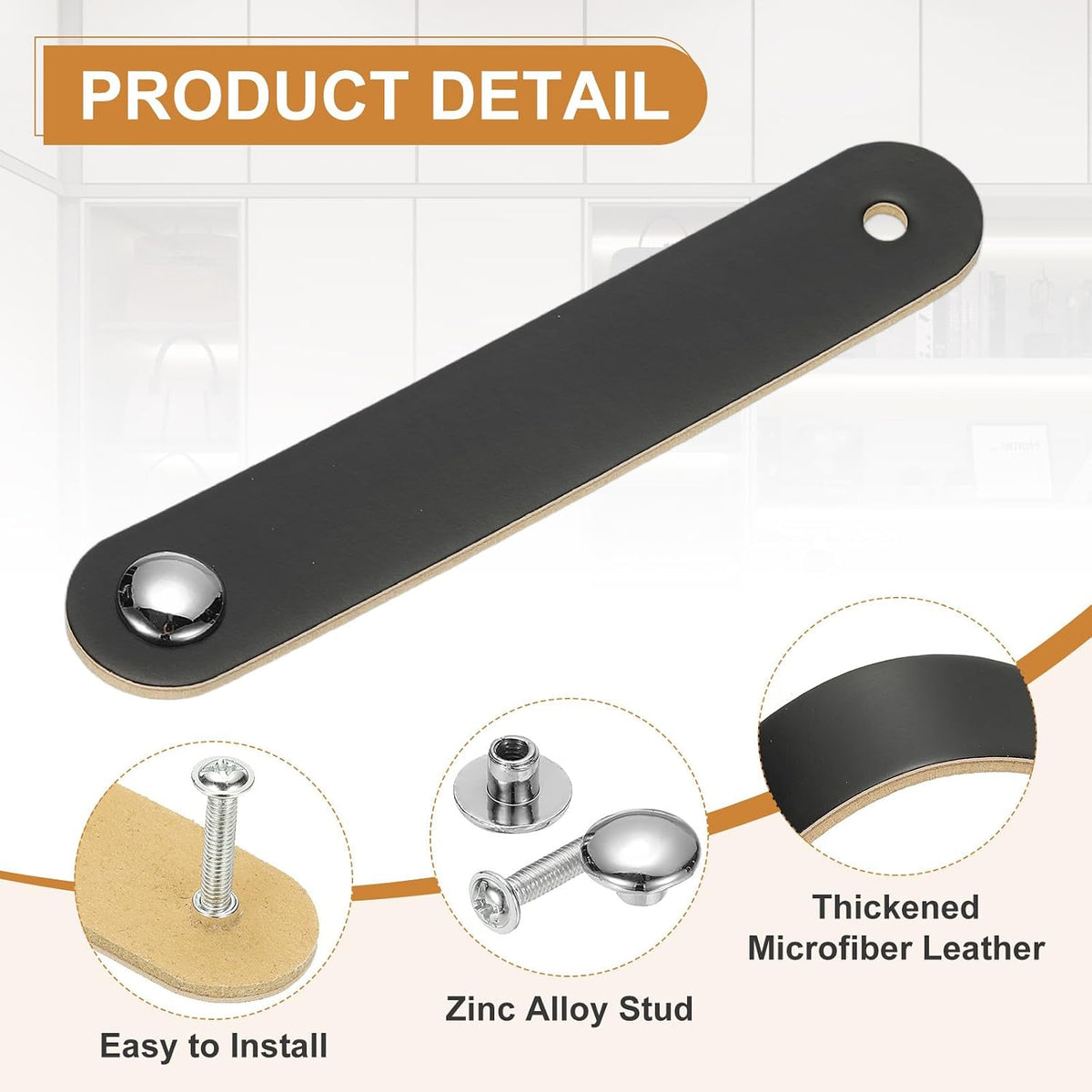 ya 26 10.21 baidi 4 Pcs Leather Drawer Pulls Single Hole Leather Handle with Screws Black