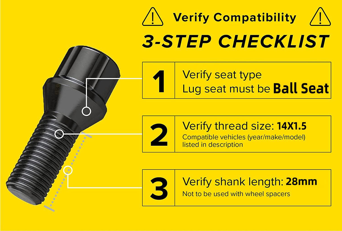 ya 10 9.16 baidi 20 Pieces Blue M14x1.5 Wheel Lug Bolts Ball for SEAT Bolt Set 28mm Shank Suitable for Audi for VW for Mercedes-Benz