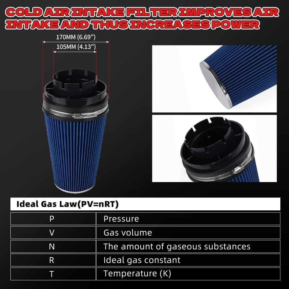 ya 13 9.15 baidi 4'' 102mm Long High Flow Inlet Cone Dry Filter Cold Air Intake Replacement BLUE