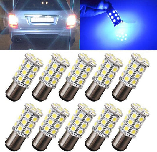 ya 9 10.24 10pcs CE BA15D 27SMD RV Marine Boat Trailer Light bulbs 1076 Blue