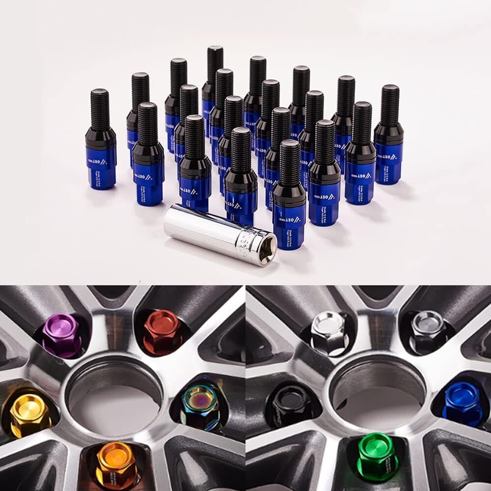 ya 10 9.16 baidi 20 Pack Blue M14x1.25 Wheel Lug Bolts 28mm Shank Tapered for SEAT Forged Stud Set for BMW -
