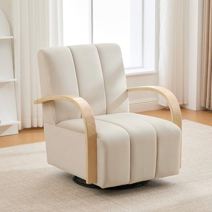 ya 28 10.13 baidi 30.7W Beige Modern Accent - 360¡ã Swivel, Solid Wood Armrests for Bedroom