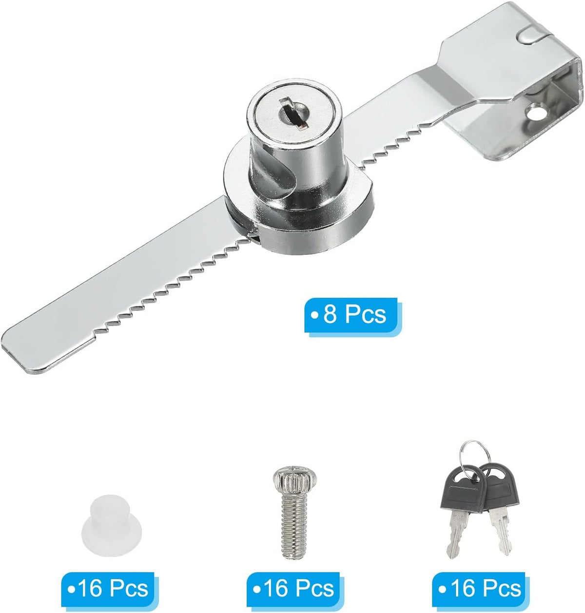 ya 26 10.21 baidi Glass Cabinet Lock, 8Pcs Keyed Different Single Swing Showcase Locks, Silver