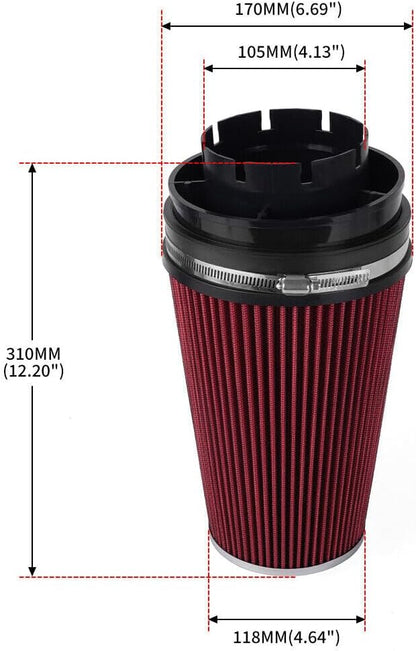 ya 13 9.15 baidi 4'' 102mm Long High Flow Inlet Cone Red Dry Filter Cold Air Intake Replacement