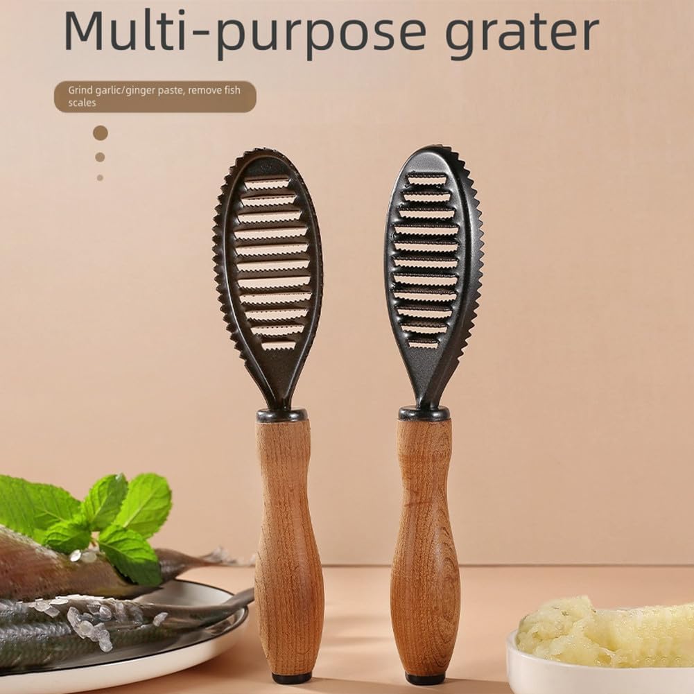 ya 14 9.20 baidi Stainless Steel Fish Scale Remover with Wood Handle for Trout and Perch Scaling-1