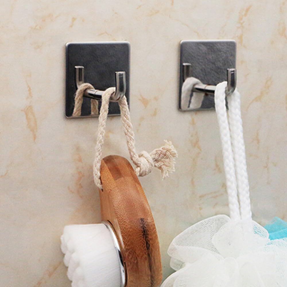 ya 26 10.21 baidi 4 Pcs Stainless Steel Hook Bathroom Hooks Kitchen Towel Strong Stick