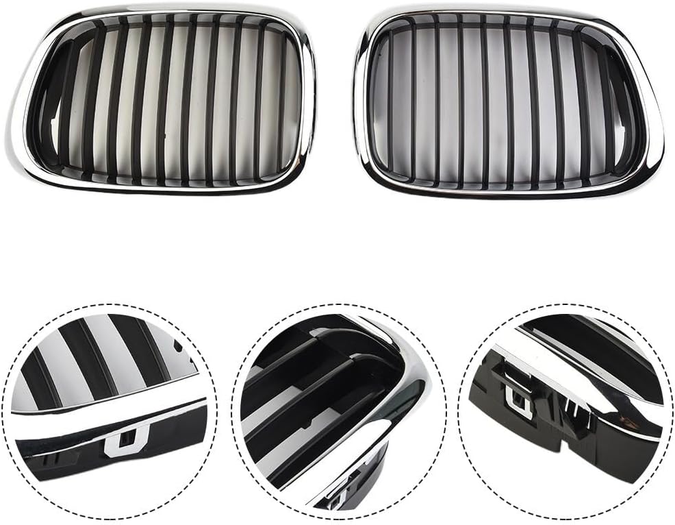 ya 2 8.15 Front Chrome Black Grille Grill for for BMW E39 5-Series 525 530 535 540 M5 97-03