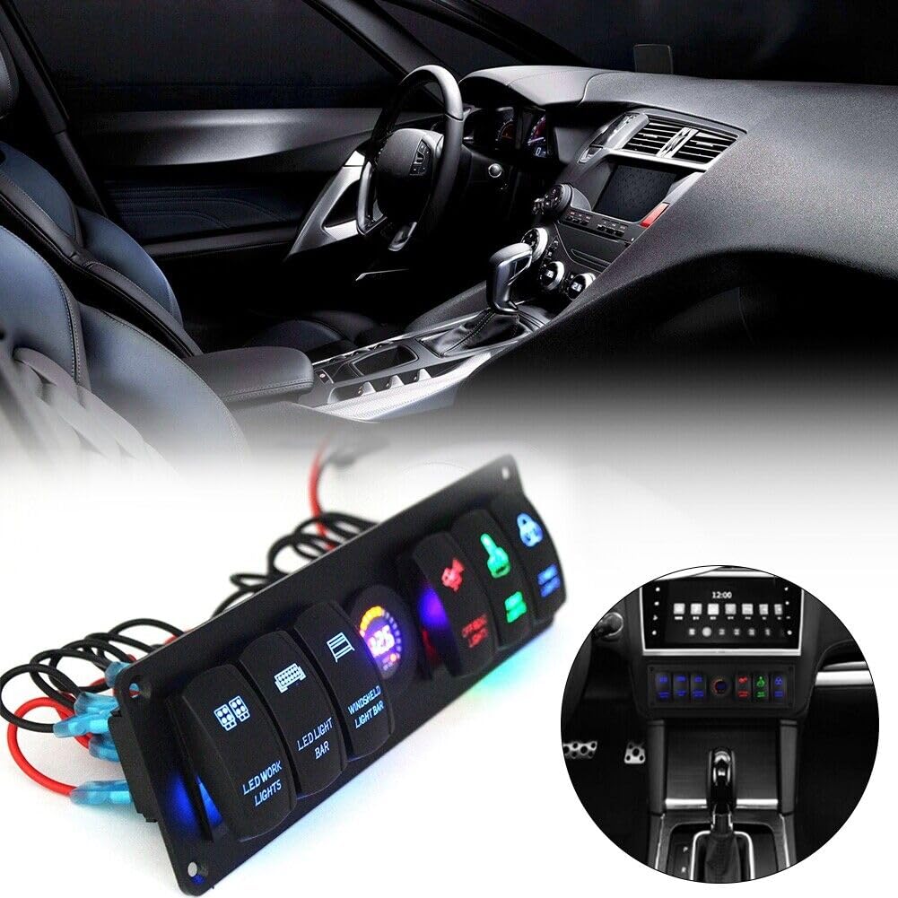 ya 4 8.8 6 Gang Toggle Rocker Switch Panel Color LED Voltmeter for RV Car Marine Boat 