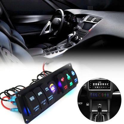 ya 4 8.8 6 Gang Toggle Rocker Switch Panel Color LED Voltmeter for RV Car Marine Boat 