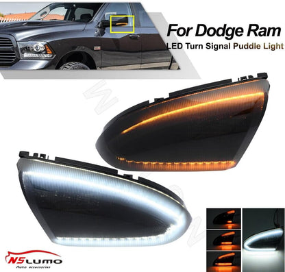 ya 7 8.24 baidi for Dodge for Ram 1500 2500 Smoked Dynamic LED Side Mirror Turn Signal Puddle Lights 