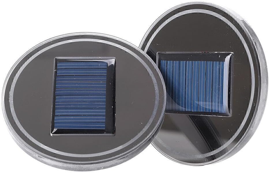 ya 9 10.24 2X Solar Cup Holder Bottom Pad LED Light Cover Interior Trim Decor Blue Light