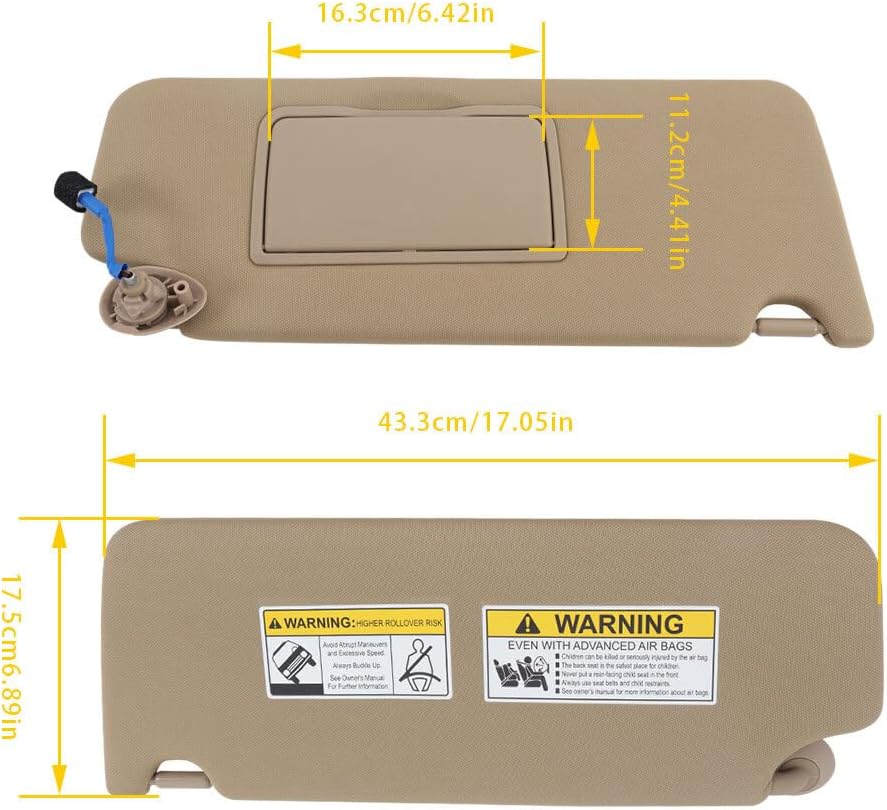 ya 11 9.14 baidiSun Visor Driver's Right Beige Plastic with Illumination for 2017-2021 for Honda Pilot-