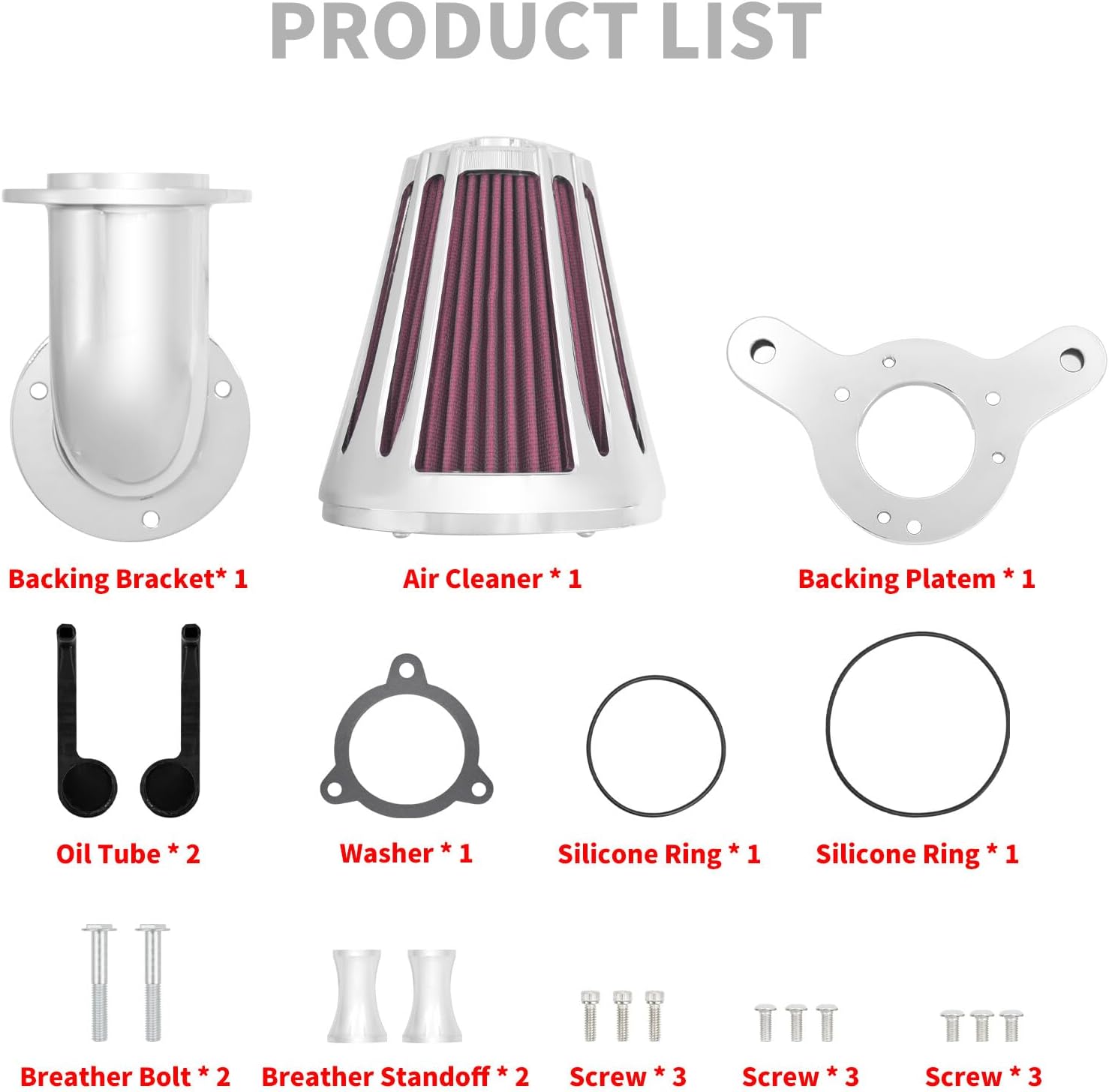 ya 8 8.24 baidi Chrome Cone Air Filter Red Intake for Harley Touring Road Electra Glide 08-2016
