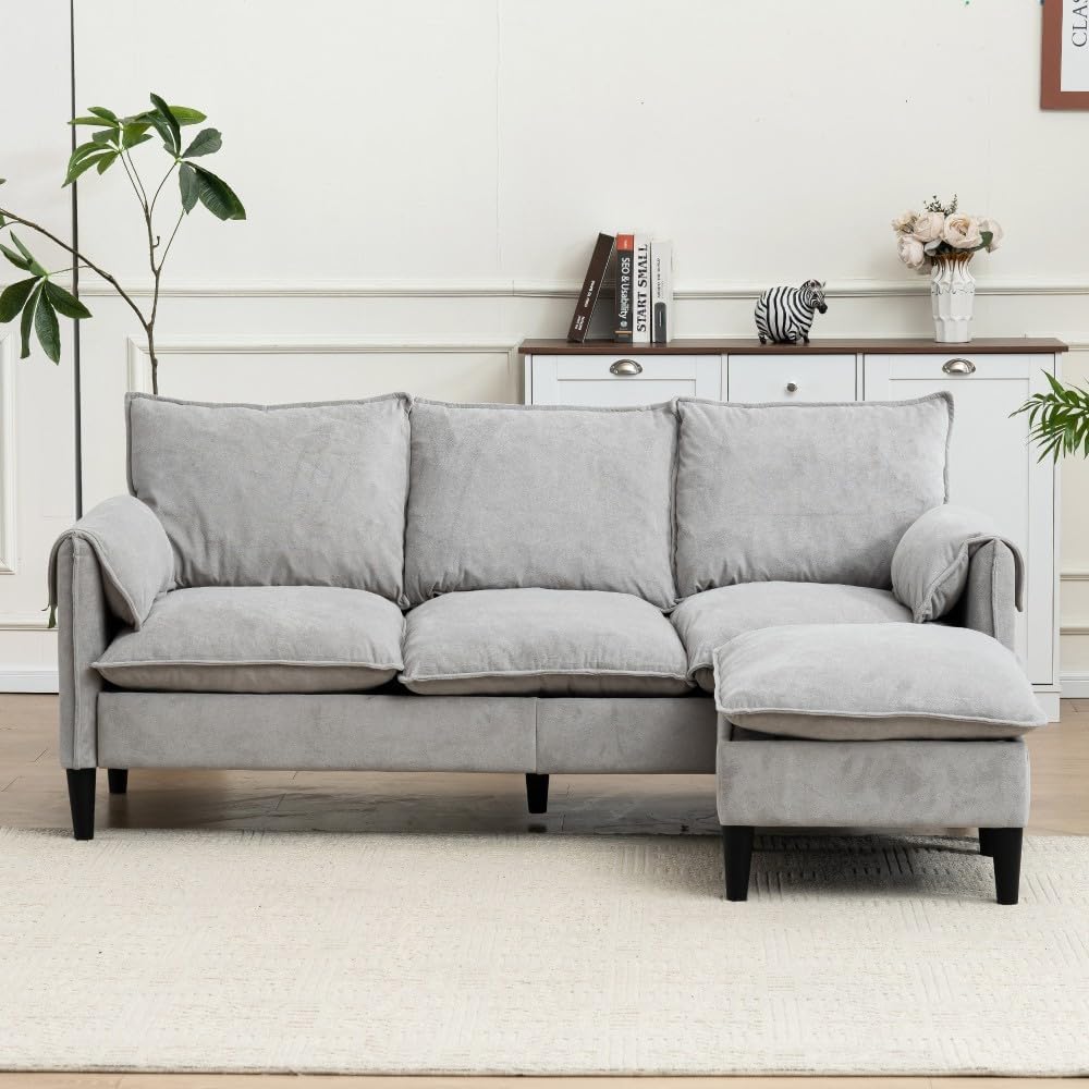 ya 28 10.13 baidi Convertible L-Shaped 3-Seater Sofa For Living Room - Storage Footstools,Gra