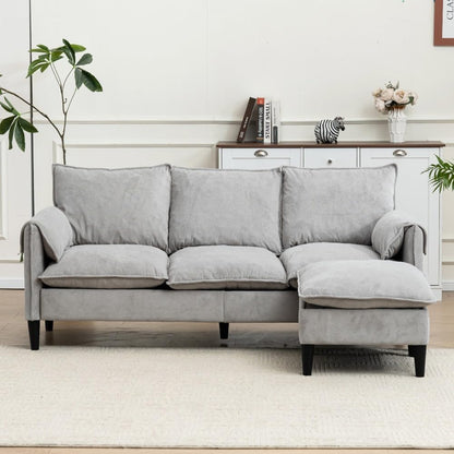 ya 28 10.13 baidi Convertible L-Shaped 3-Seater Sofa For Living Room - Storage Footstools,Gra