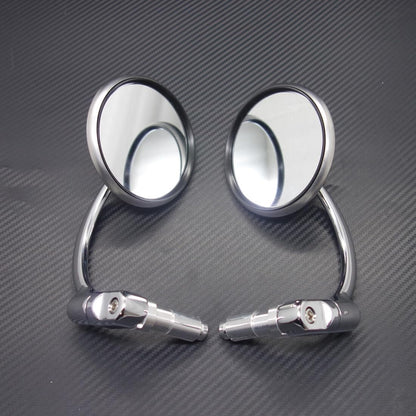 ya 2 8.15 Silver Retro Metal 7/8 Handle Bar End Side Round Rearview Mirror for Cafe Racer
