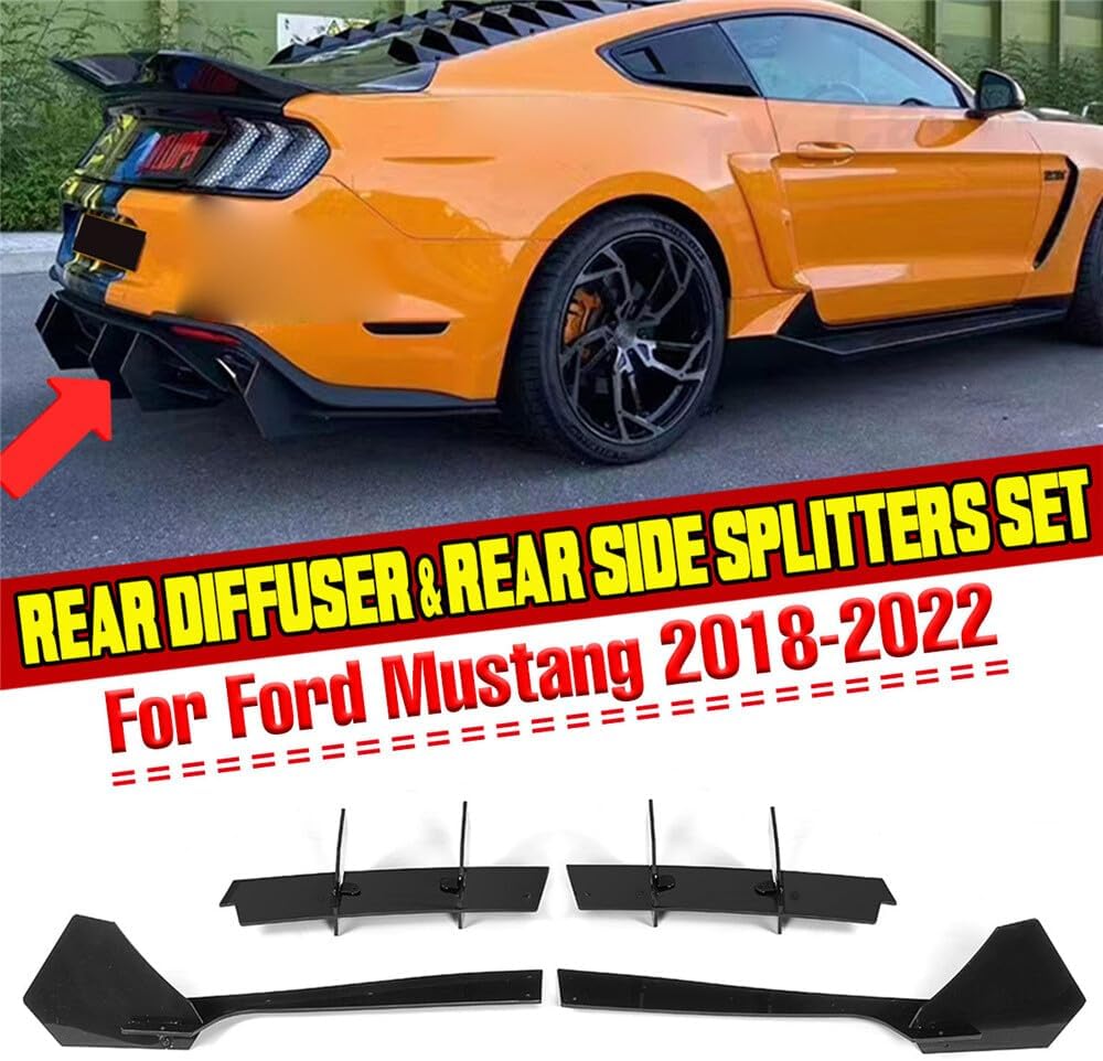 ya 2 8.15 Car Rear Lip Diffuser & Rear Side Splitters Black For 2018-2022 for Ford for Mustang