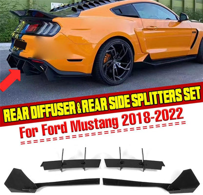 ya 2 8.24 baidi Car Rear Lip Diffuser & Rear Side Splitters Black For 2018-2022 for Ford for Mustang