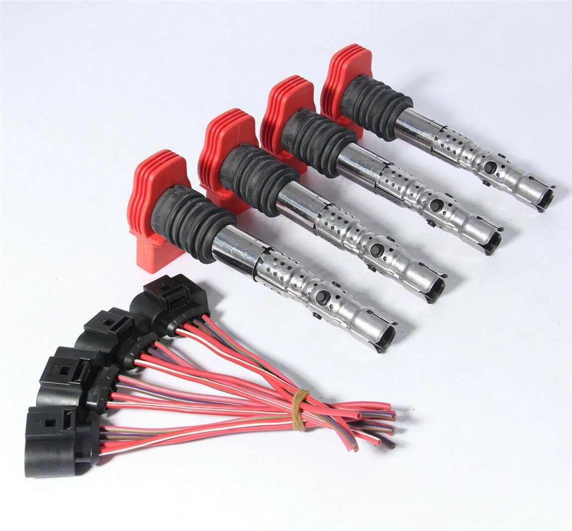 ya 9 10.24 4X Red Ignition Coil &Plug Kit Fit for Audi A4 A6 A8 3.0 V6 06C905115L