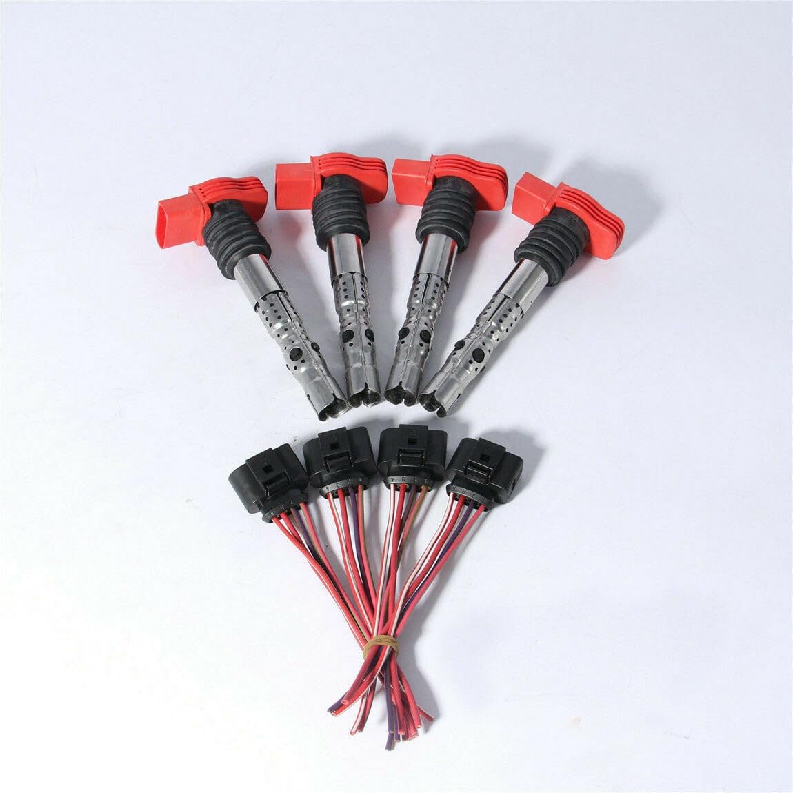 ya 9 10.24 4X Red Ignition Coil &Plug Kit Fit for Audi A4 A6 A8 3.0 V6 06C905115L
