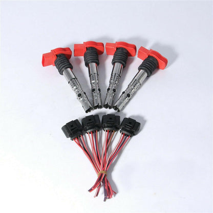 ya 9 10.24 4X Red Ignition Coil &Plug Kit Fit for Audi A4 A6 A8 3.0 V6 06C905115L