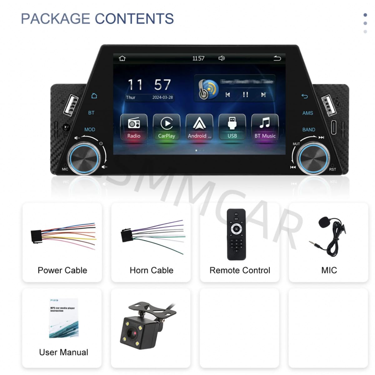 ya 6 8.24 baidi for Apple CarPlay 5in 1Din Car Stereo Radio Android Auto Touch Screen W/Camera