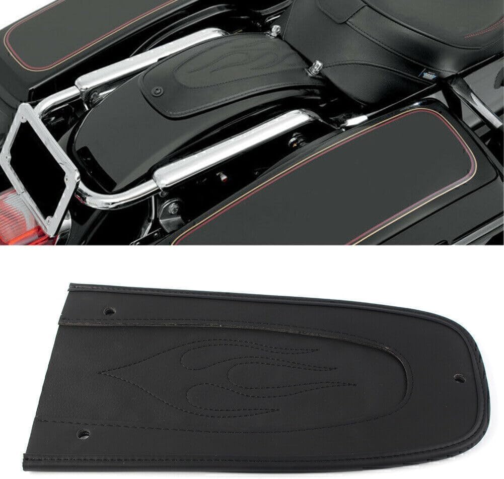 ya 4 8.8.2 Moto Drag Flame Stitch Leather Rear Fender Bib Fits for Harley Touring 1997-17 Black